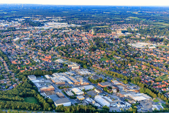 View of the town from the west at the Siemensstraße industrial area with KLOCKE Möbelwerkstätte GmbH, fagus Holzspielzeug and Salvia NRW GmbH in Borken in the state North Rhine-Westphalia, Germany