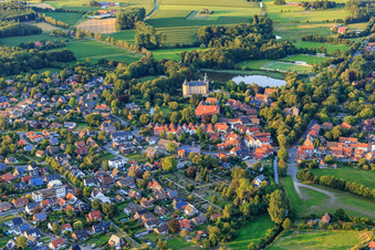 View of the town from the southwest with the youth castle Gemen in the district Gemen in Borken in the state North Rhine-Westphalia, Germany