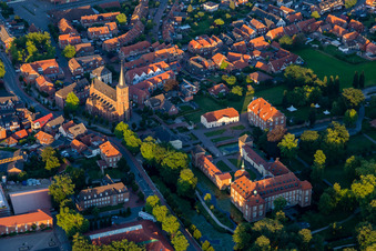 Aerial view of Chateauform Sportschloss Velen and Church of St. Peter and Paul in Velen in the state North Rhine-Westphalia, Germany
