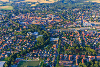 City overview from the west in the district Coesfeld-Stadt in Coesfeld in the state North Rhine-Westphalia, Germany