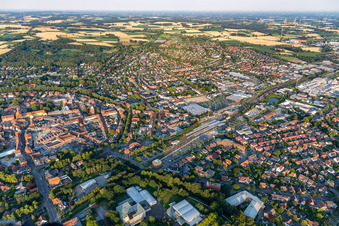 Aerial view of Town View of the streets and houses of the residential areas in Coesfeld in the state North Rhine-Westphalia, Germany