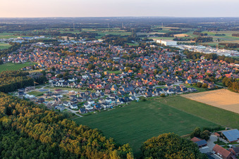 View of the town with the new development area Kandstraße from the southwest in Reken in the state North Rhine-Westphalia, Germany