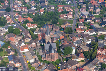 Aerial view of Church building " St. Ludgerus Weseke " in Borken in the state North Rhine-Westphalia, Germany
