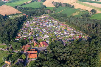 Aerial view of Holiday house plant of the park " Erholungsgebiet Waldvelen " in Velen in the state North Rhine-Westphalia, Germany