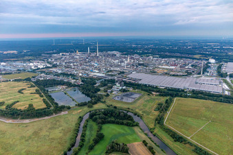 Building and production halls on the premises of the chemical manufacturers Chemiepark Marl on Paul-Baumann Strasse in Marl in the state North Rhine-Westphalia, Germany
