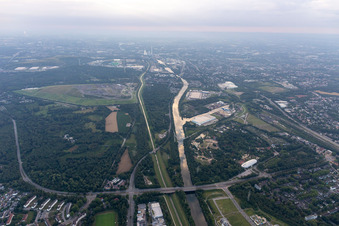 Aerial view of Emscher and Rhine-Herne Canal in the district Bismarck in Gelsenkirchen in the state North Rhine-Westphalia, Germany