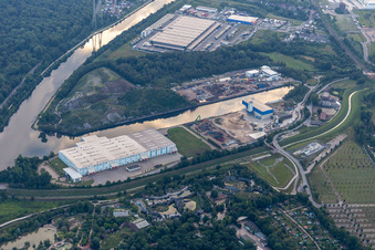 Aerial view of Tata Steel on the Rhine-Herne Canal in the district Bismarck in Gelsenkirchen in the state North Rhine-Westphalia, Germany