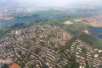Aerial view of At the mouth of the Wupper in the district Rheindorf in Leverkusen in the state North Rhine-Westphalia, Germany