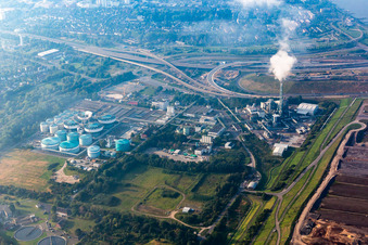 Aerial view of Waste disposal center at the Old Bürriger Deich in Leverkusen in the state North Rhine-Westphalia, Germany