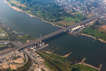 Routing and traffic lanes over the highway bridge in the motorway A 1 in Leverkusen in the state North Rhine-Westphalia, Germany