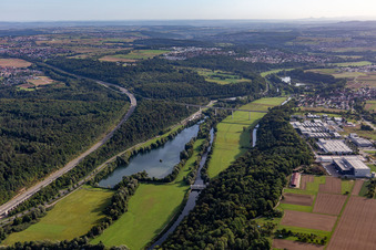 Neckartal Viaduct over the quarry lake in Kirchentellinsfurt in the state Baden-Wuerttemberg, Germany
