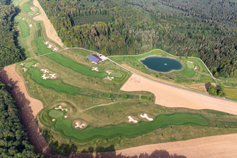 Grounds of the Golf course at Golfclub Schloss Kressbach in Kressbach in the state Baden-Wuerttemberg, Germany from above