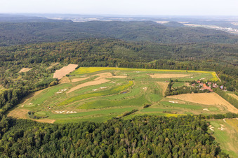 Grounds of the Golf course at Golfclub Schloss Kressbach in Kressbach in the state Baden-Wuerttemberg, Germany seen from above