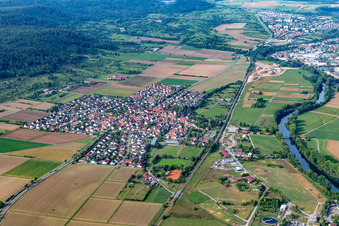 Village view on the edge of agricultural fields and land in Kiebingen in the state Baden-Wuerttemberg, Germany