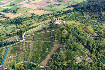 Aerial photograpy of Wurmlinger Saint Remigius Chapel in the district Wurmlingen in Rottenburg am Neckar in the state Baden-Wuerttemberg, Germany