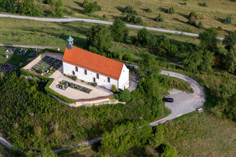 Aerial photograpy of Chapel Wurmlinger Chapel - St. Remigius Chapel in the district Wurmlingen in Rottenburg am Neckar in the state Baden-Wuerttemberg, Germany