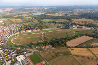 Oblique view of Racetrack racecourse - trotting Rennbahn Iffezheim in Iffezheim in the state Baden-Wuerttemberg, Germany