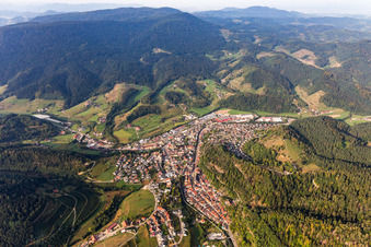 Town View of the streets and houses of the residential areas in Oppenau in the state Baden-Wurttemberg, Germany