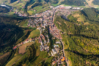Aerial view of Town View of the streets and houses of the residential areas in Oppenau in the state Baden-Wurttemberg, Germany