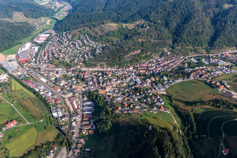 Aerial photograpy of Town View of the streets and houses of the residential areas in Oppenau in the state Baden-Wurttemberg, Germany