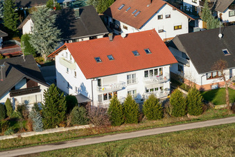 Oblique view of Raiffeisenring in Hatzenbühl in the state Rhineland-Palatinate, Germany