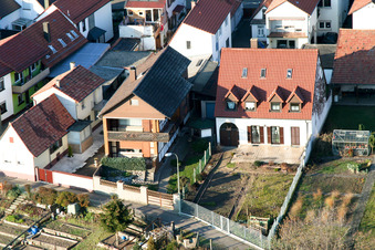 Aerial view of Bahnhofstr in Jockgrim in the state Rhineland-Palatinate, Germany