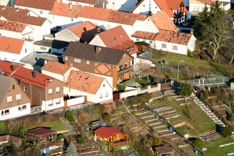 Bird's eye view of Bahnhofstr in Jockgrim in the state Rhineland-Palatinate, Germany