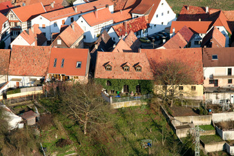 Bahnhofstr in Jockgrim in the state Rhineland-Palatinate, Germany viewn from the air