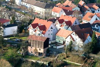 Drone recording of Bahnhofstr in Jockgrim in the state Rhineland-Palatinate, Germany