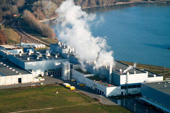 Aerial view of Palm paper mill in the Oberwald industrial area in Wörth am Rhein in the state Rhineland-Palatinate, Germany