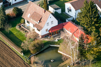 Main Street in Freckenfeld in the state Rhineland-Palatinate, Germany from above