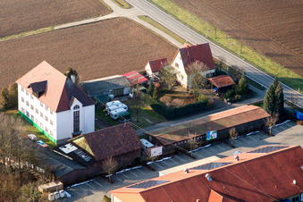 Aerial view of Industrial estate at Schaidt train station in Steinfeld in the state Rhineland-Palatinate, Germany