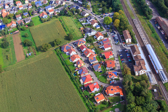 Aerial view of At the train station in Winden in the state Rhineland-Palatinate, Germany
