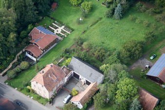 District Klingen in Heuchelheim-Klingen in the state Rhineland-Palatinate, Germany seen from a drone