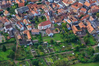 Aerial view of Catholic Church of the North in Steinweiler in the state Rhineland-Palatinate, Germany