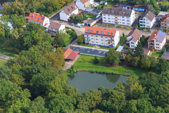 Aerial view of Police pond of the ASV Kandel in Kandel in the state Rhineland-Palatinate, Germany