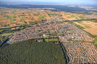 Aerial view of City overview from the southwest in Rülzheim in the state Rhineland-Palatinate, Germany