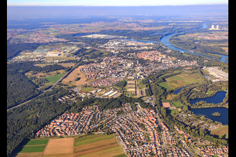 Aerial photograpy of City overview from the south in Germersheim in the state Rhineland-Palatinate, Germany