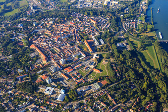Oblique view of City center overview from the south in Germersheim in the state Rhineland-Palatinate, Germany
