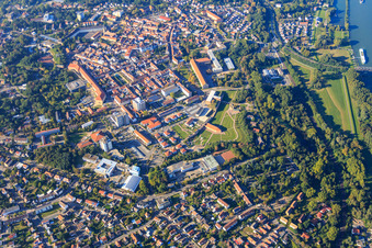 City center overview from the south in Germersheim in the state Rhineland-Palatinate, Germany from above