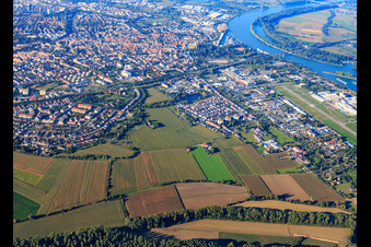 Aerial view of City overview from the south in Speyer in the state Rhineland-Palatinate, Germany