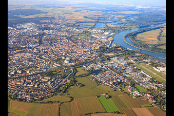 Aerial photograpy of City overview from the south in Speyer in the state Rhineland-Palatinate, Germany