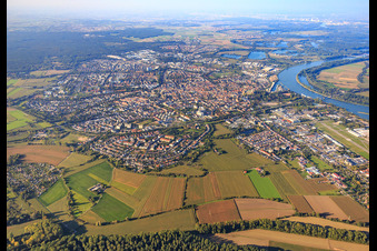 Oblique view of City overview from the south in Speyer in the state Rhineland-Palatinate, Germany