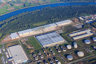 Aerial view of Syncreon Deutschland GmbH - Branch Speyer and Interpneu Handelsgesellschaft mbH - Tire Logistics Center in Speyer in the state Rhineland-Palatinate, Germany