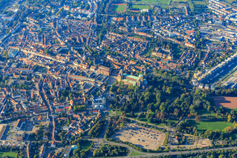Aerial photograpy of Maximilianstraße from the Altpörtel to the Domplatz in Speyer in the state Rhineland-Palatinate, Germany