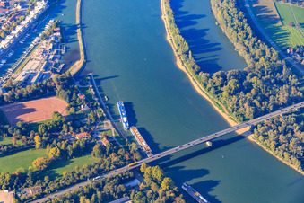 Landing stage for Rhine cruise ships under the Salier Bridge in Speyer in the state Rhineland-Palatinate, Germany