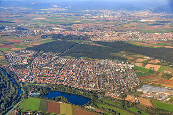View of the town from the southwest in Ketsch in the state Baden-Wuerttemberg, Germany