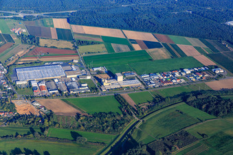 Aerial view of Heuweg industrial area in Ketsch in the state Baden-Wuerttemberg, Germany