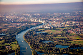 Aerial view of District Rheinau in Mannheim in the state Baden-Wuerttemberg, Germany