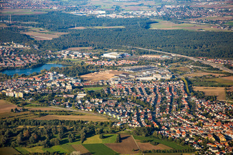 Aerial view of Schütte-Lanz-Park commercial area in Brühl in the state Baden-Wuerttemberg, Germany